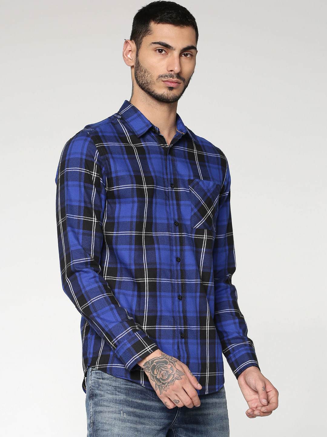 Blue Checks Slim Fit Full Sleeves Shirt