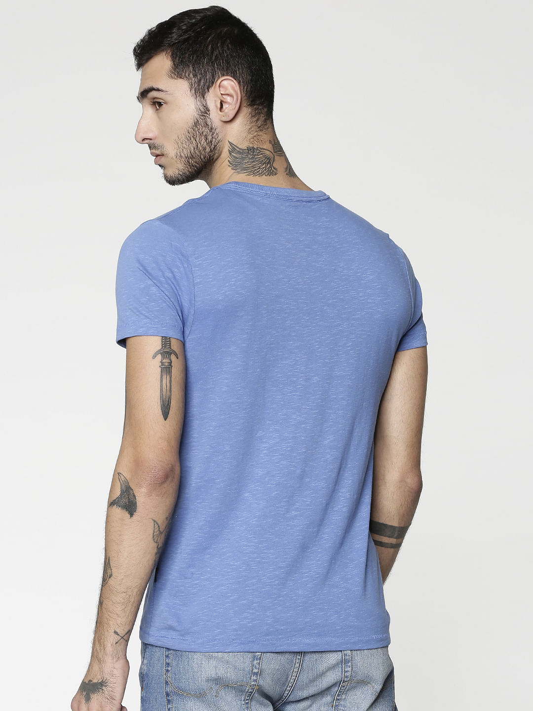 Blue Graphic Print Slim Fit Crew Neck T-Shirt