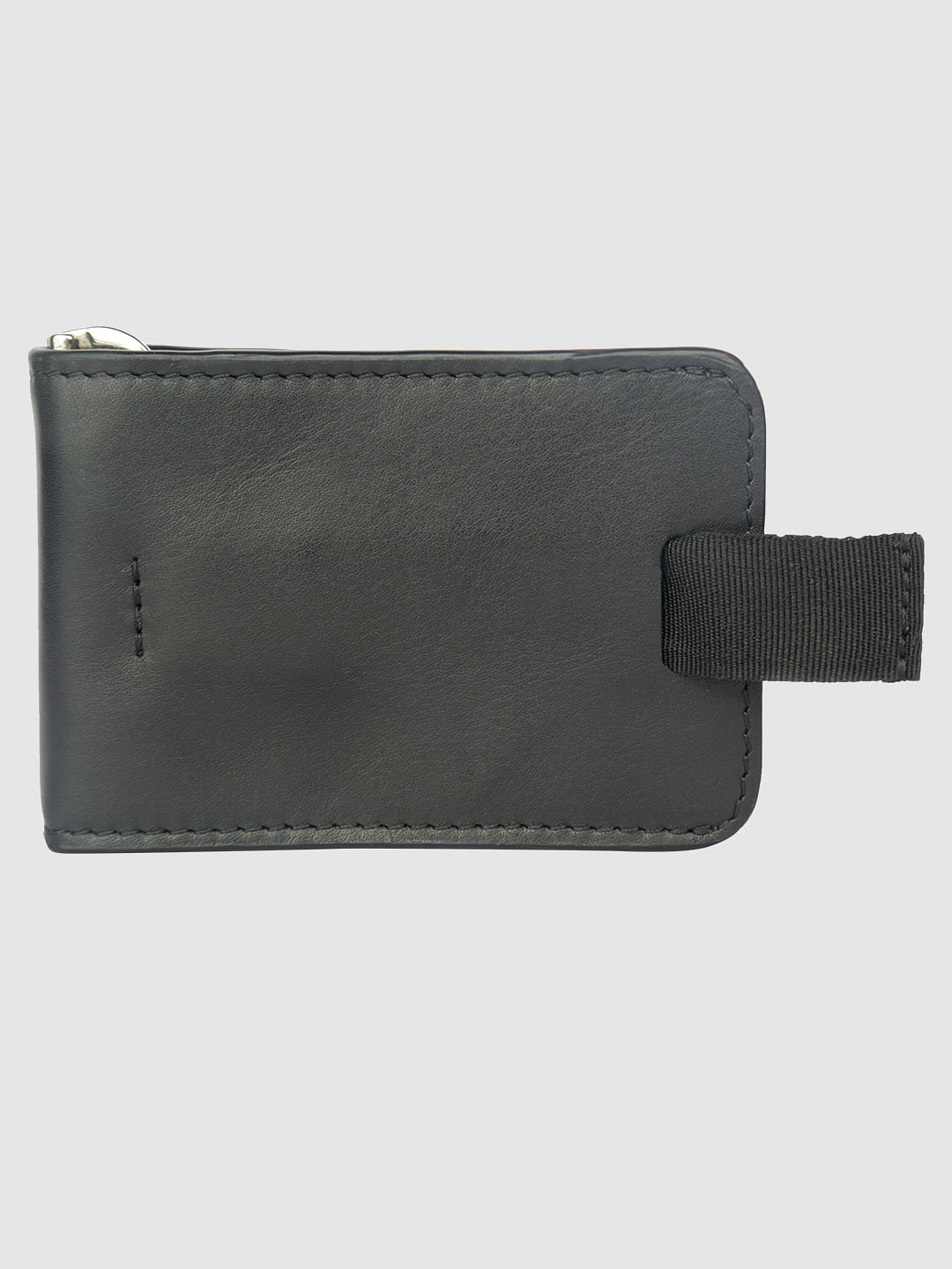 Black Strap Detail Leather Card Case - ONE