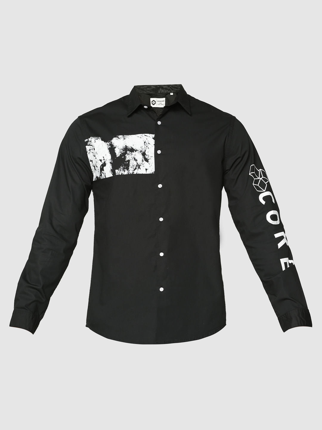 Black Graphic Print Slim Fit Full Sleeves Shirt
