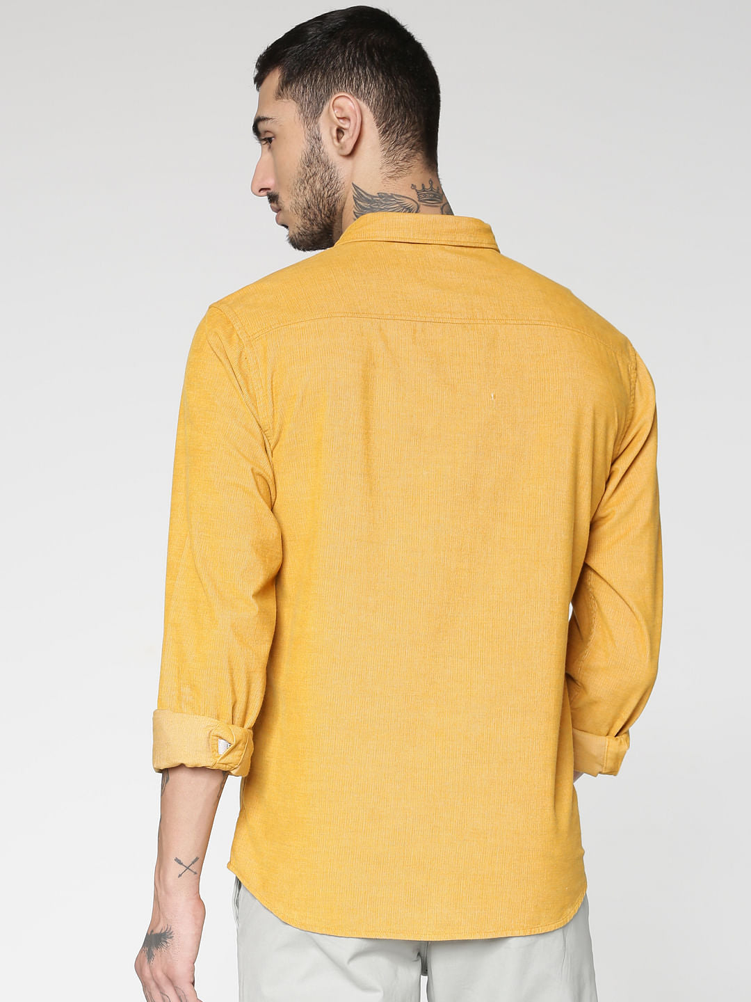 Yellow Patch Print Slim Fit Full Sleeves Shirt