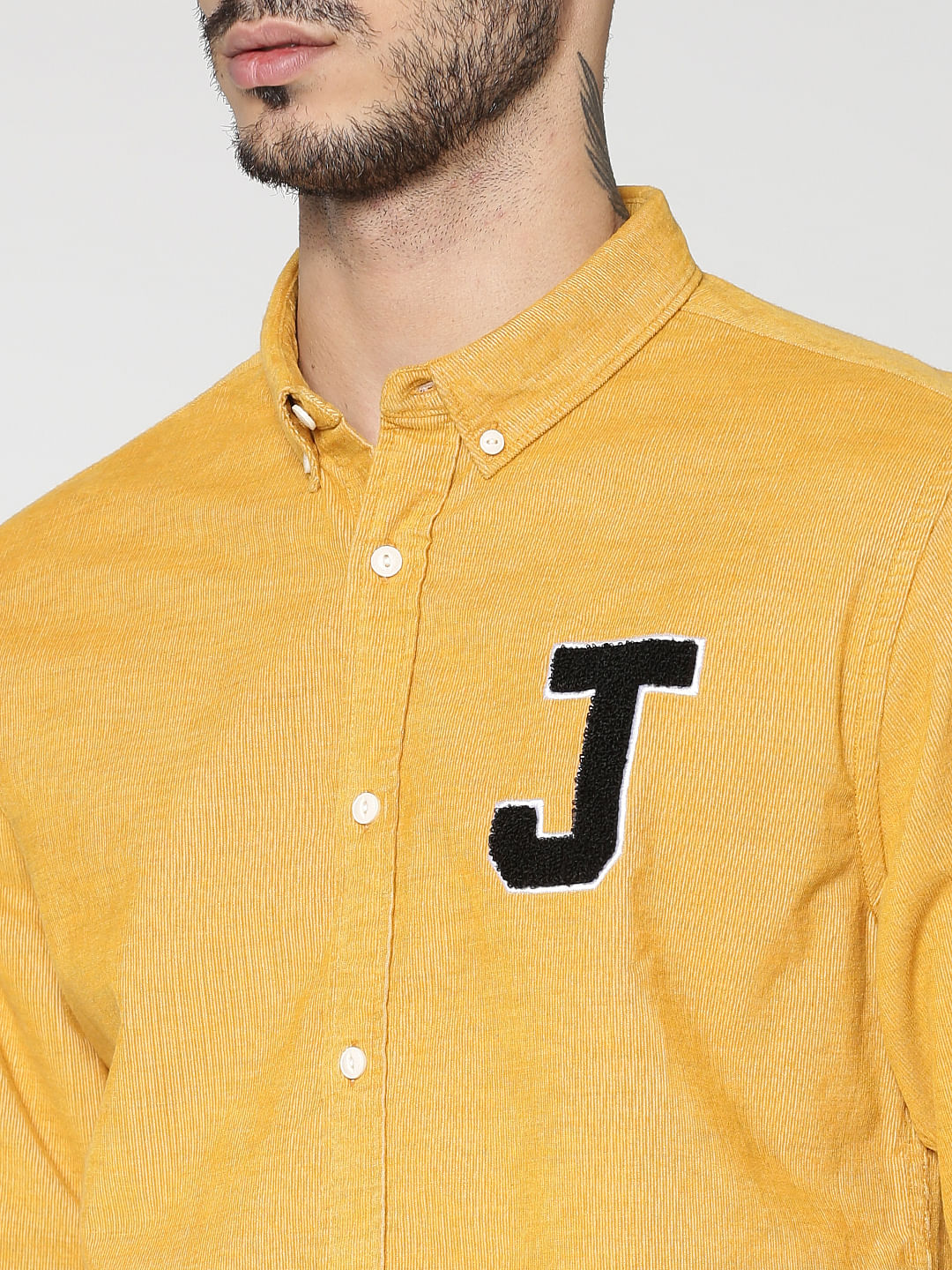 Yellow Patch Print Slim Fit Full Sleeves Shirt