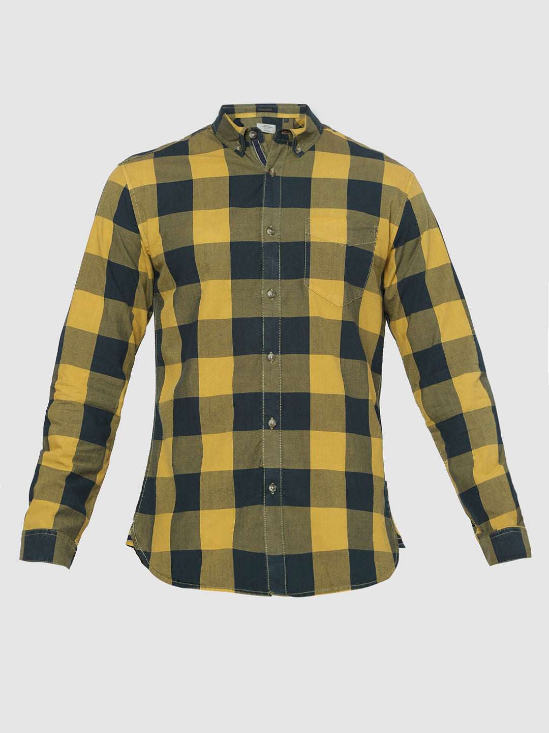Yellow Checks Regular Fit Full Sleeves Shirt