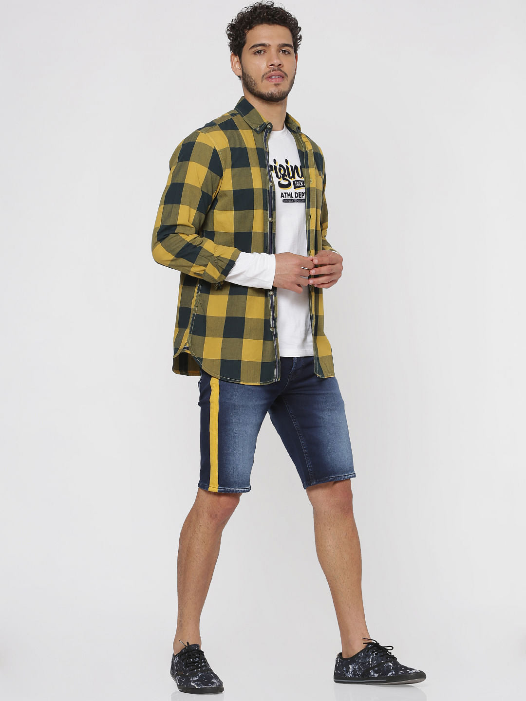 Yellow Checks Regular Fit Full Sleeves Shirt
