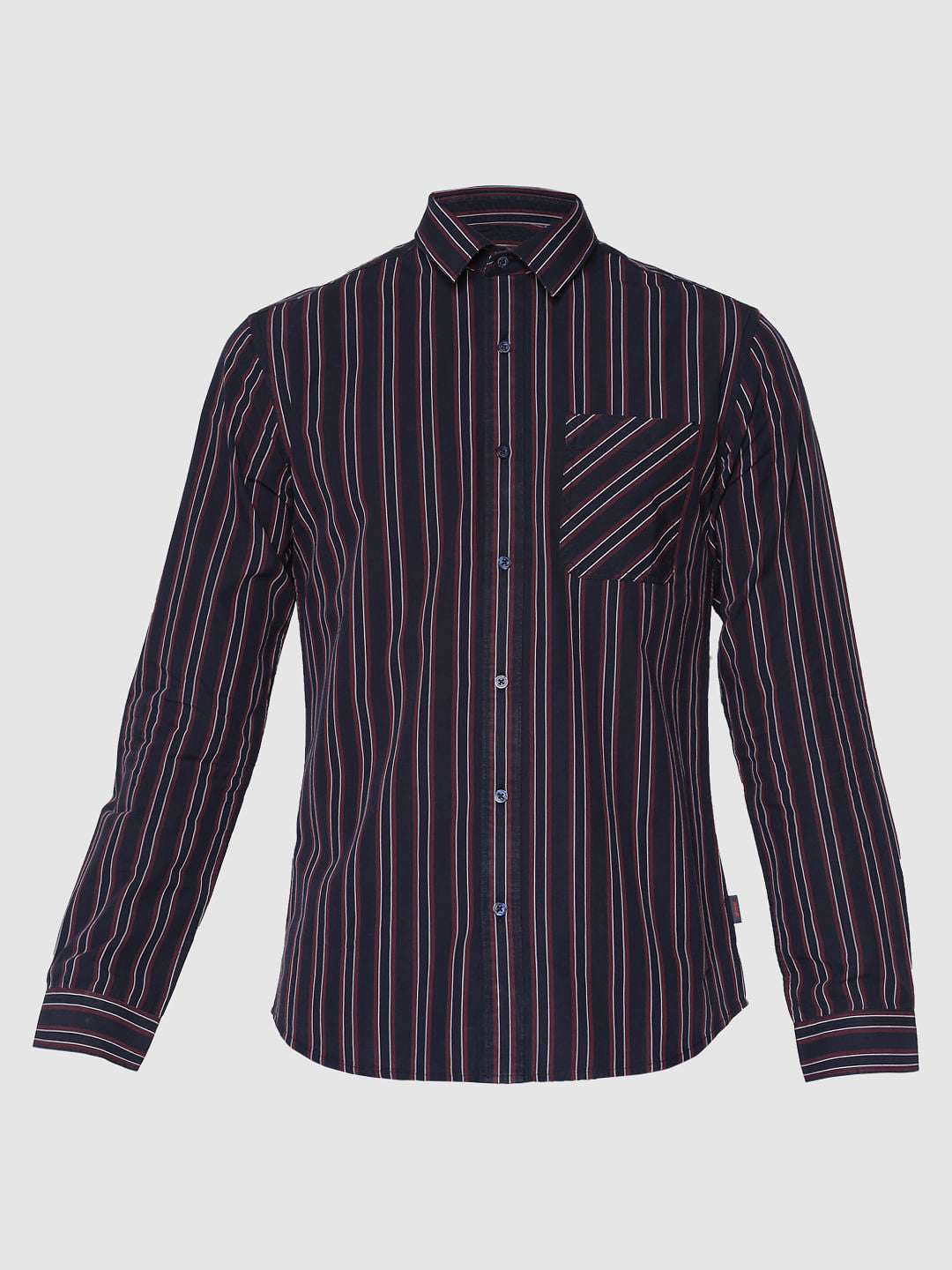 Purple Striped Patch Pocket Slim Fit Full Sleeves Shirt