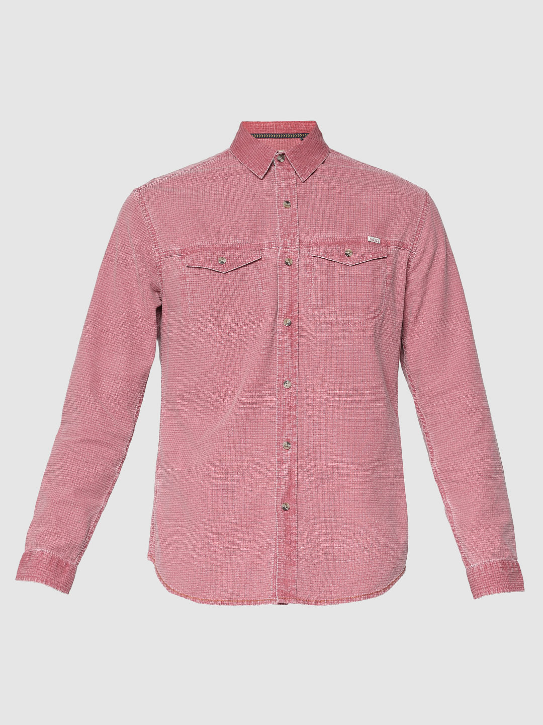 Red Textured Washed Effect Regular Fit Full Sleeves Shirt