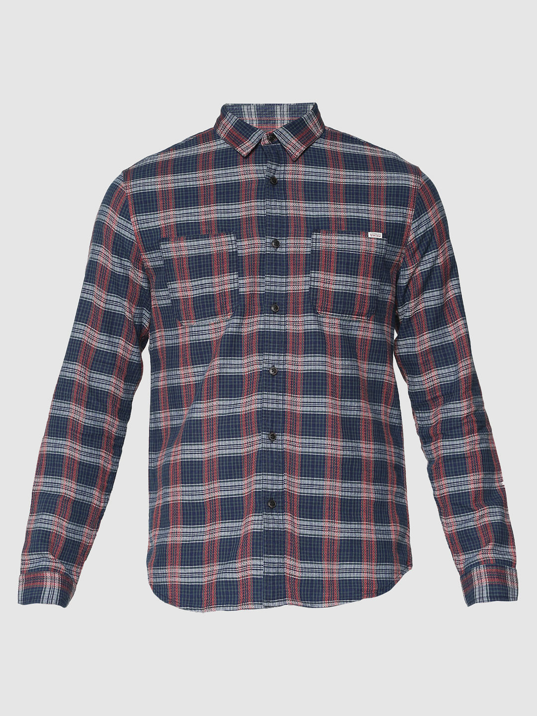 Blue Checks Patch Pocket Slim Fit Full Sleeves Shirt