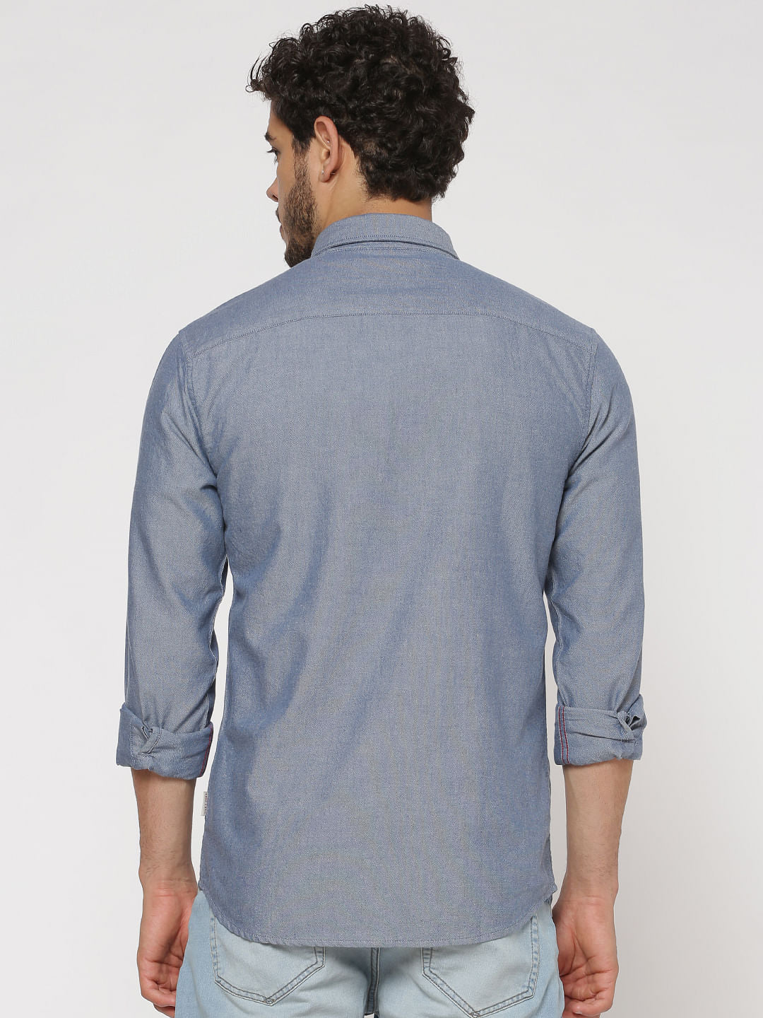 Blue Front Striped Patch Slim Fit Full Sleeves Shirt