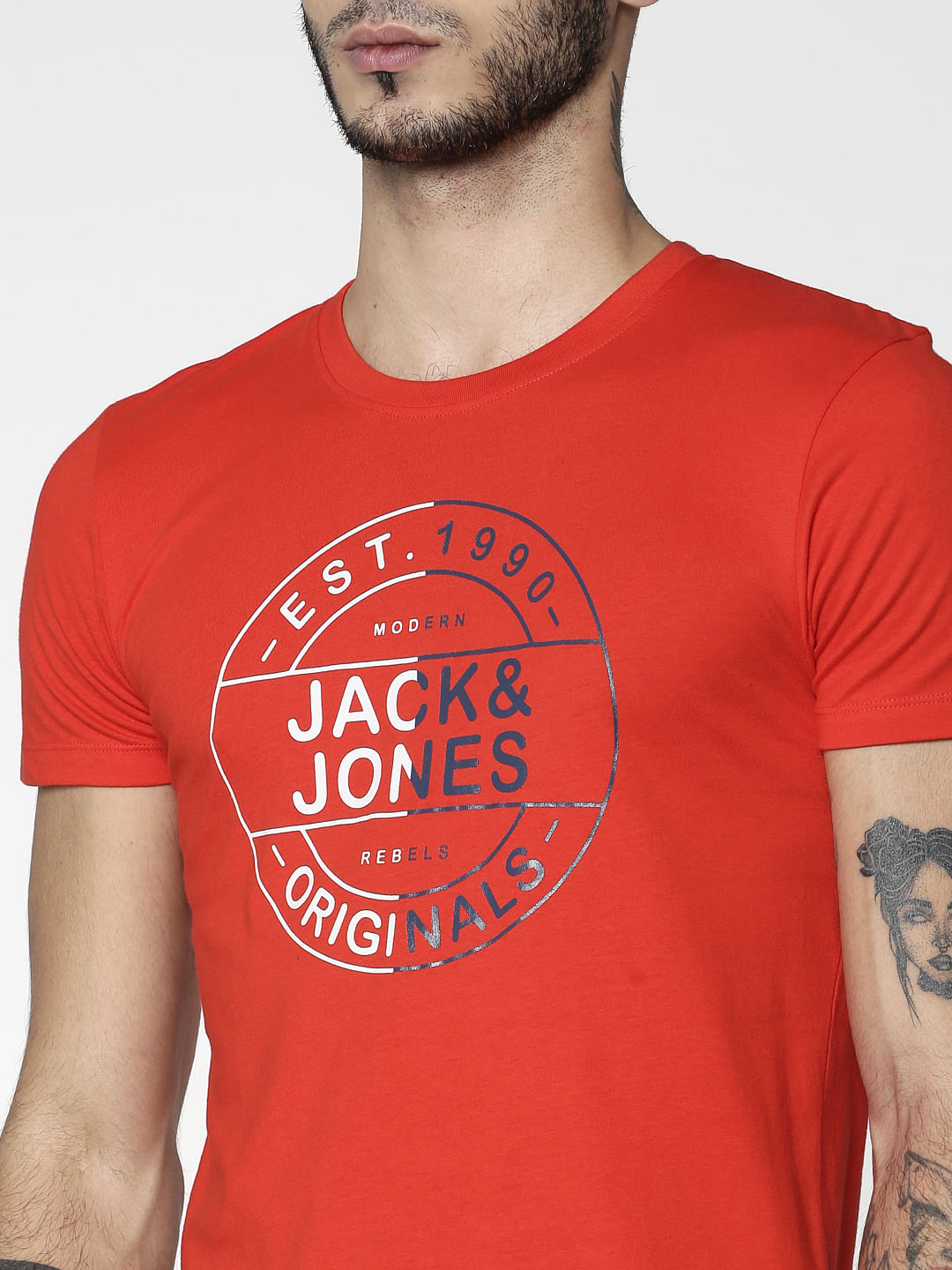 Red Text Print Slim Fit Crew Neck T-Shirt