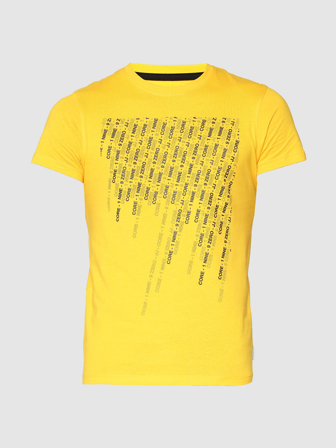 Yellow Text Print Slim Fit Crew Neck T-Shirt