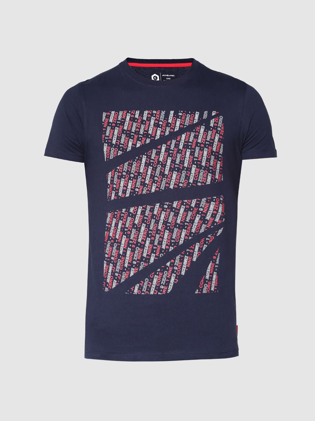 Blue Text Print Slim Fit Crew Neck T-Shirt