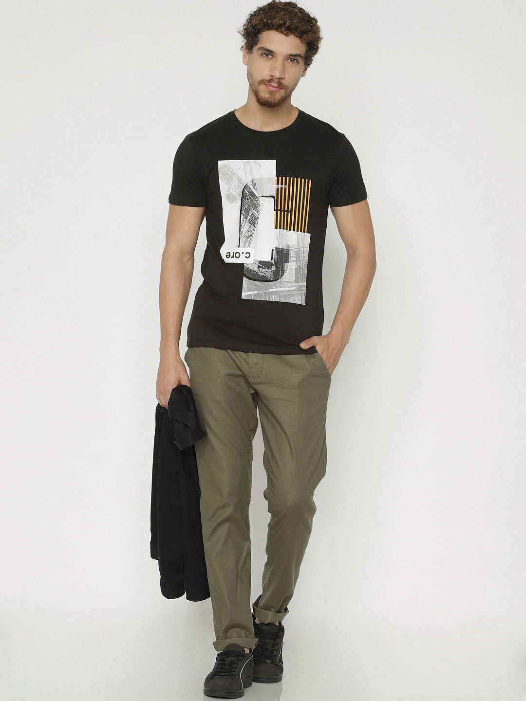 Black Graphic Print Crew Neck T-Shirt