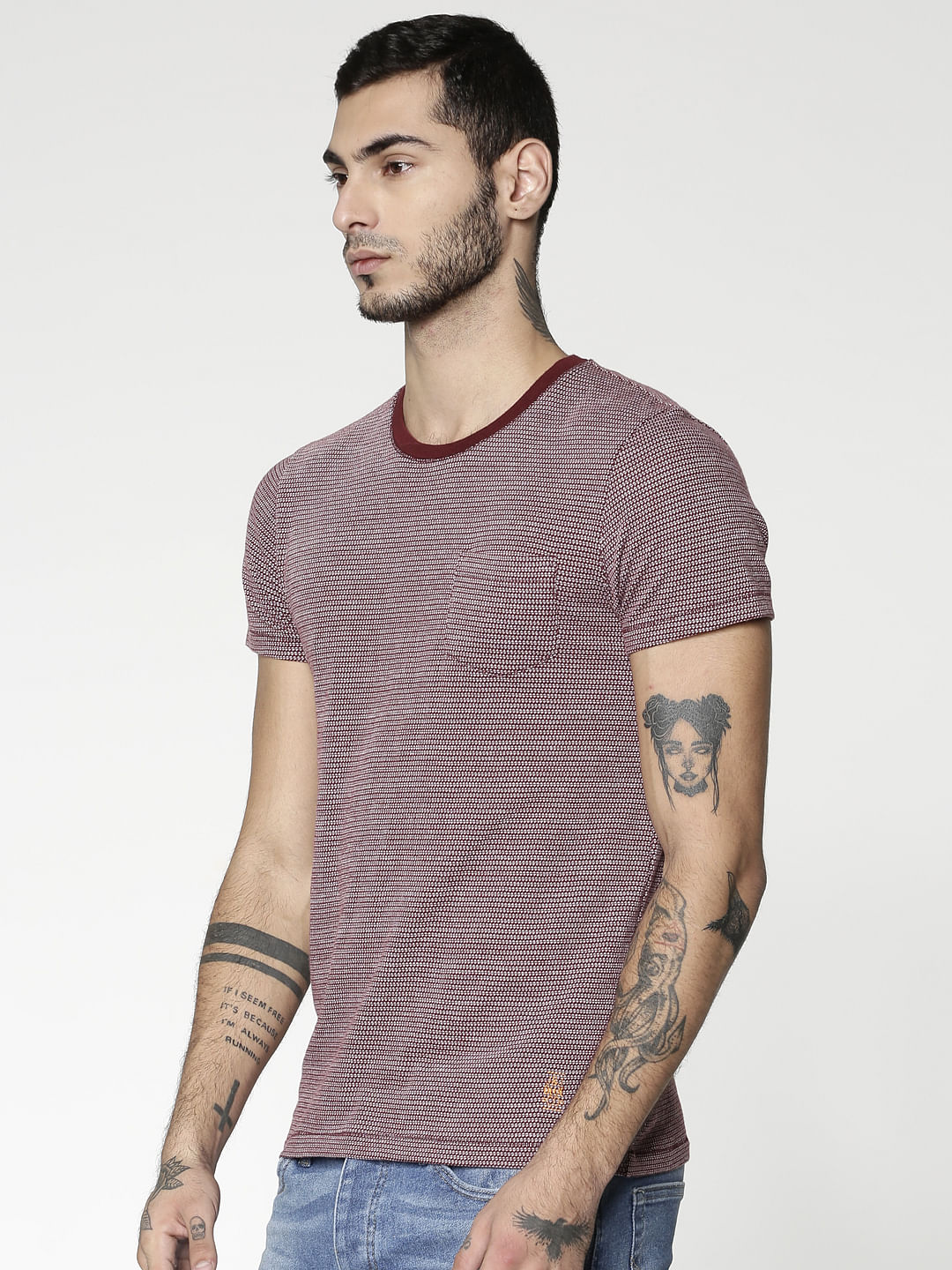 Purple Jacquard Slim Fit Crew Neck T-Shirt