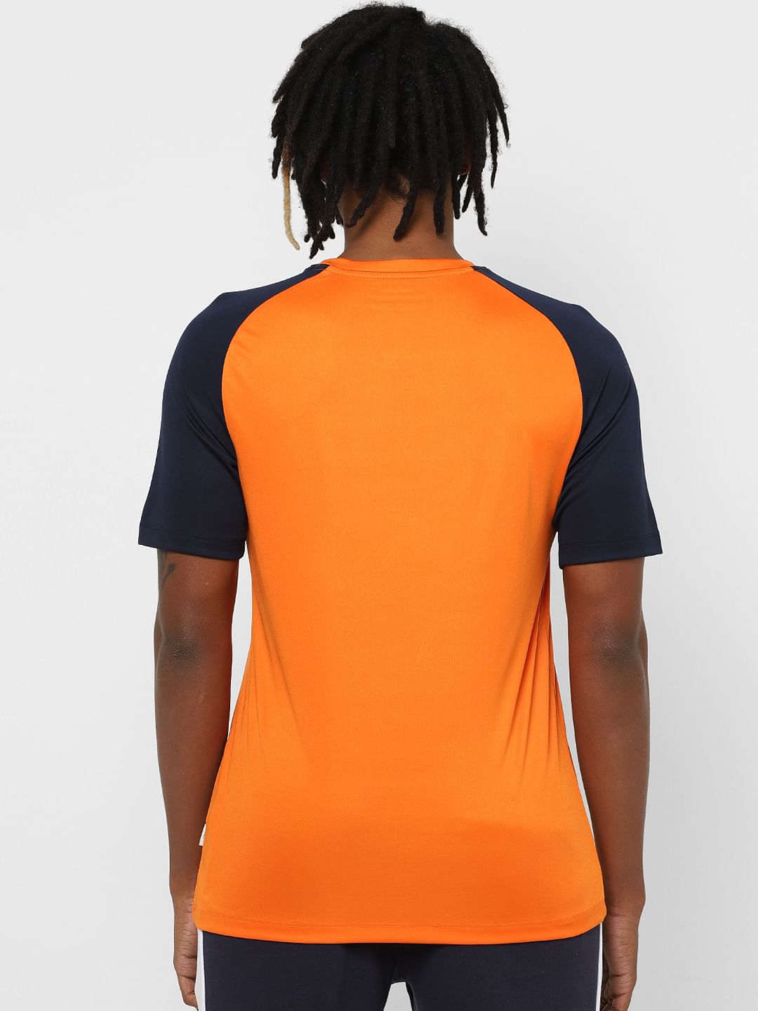 Orange Colourblocked Crew Neck T-shirt