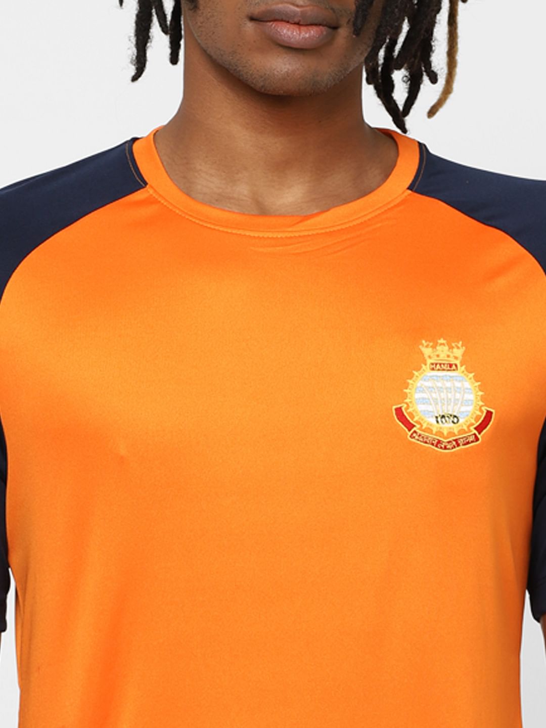 Orange Colourblocked Crew Neck T-shirt