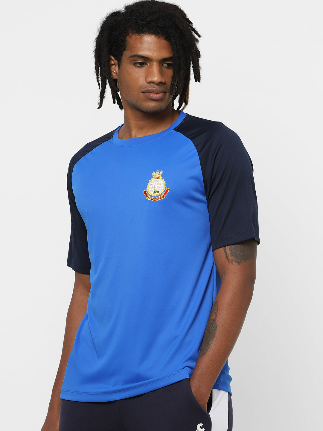 Blue Colourblocked Crew Neck T-shirt