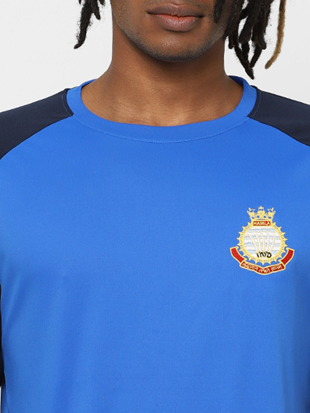Blue Colourblocked Crew Neck T-shirt