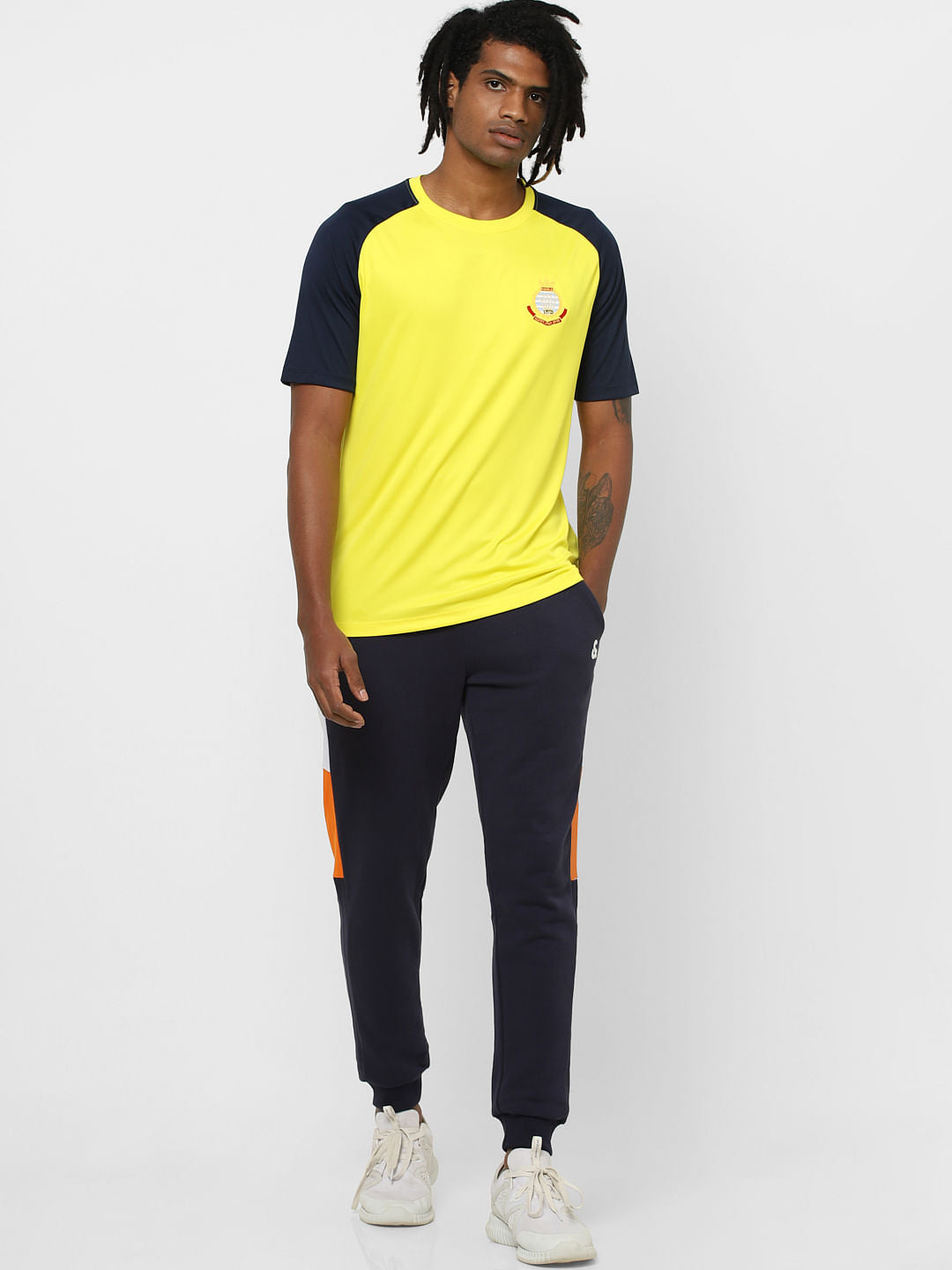 Yellow Colourblocked Crew Neck T-shirt - S