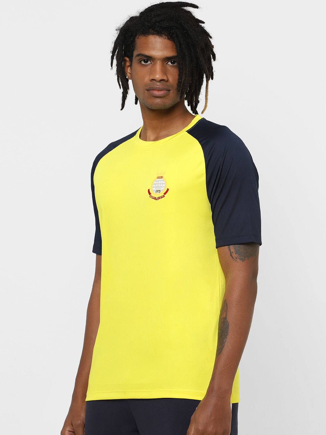Yellow Colourblocked Crew Neck T-shirt