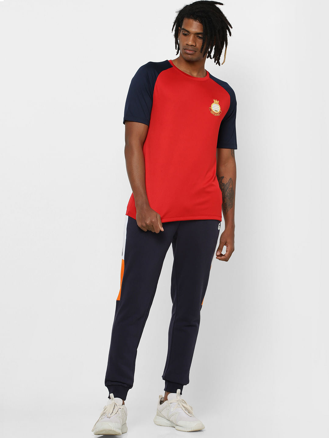 Red Colourblocked Crew Neck T-shirt - XXL