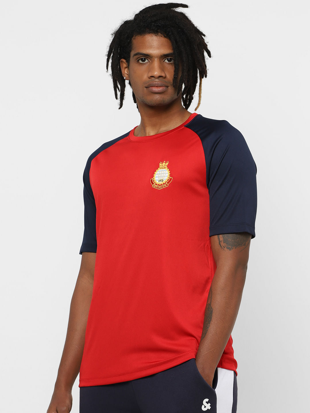 Red Colourblocked Crew Neck T-shirt