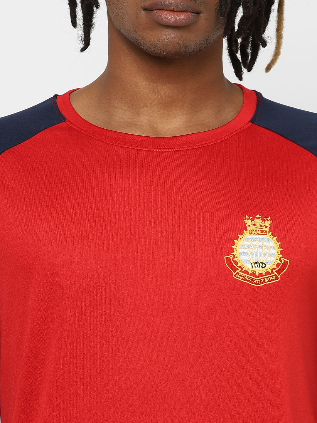 Red Colourblocked Crew Neck T-shirt