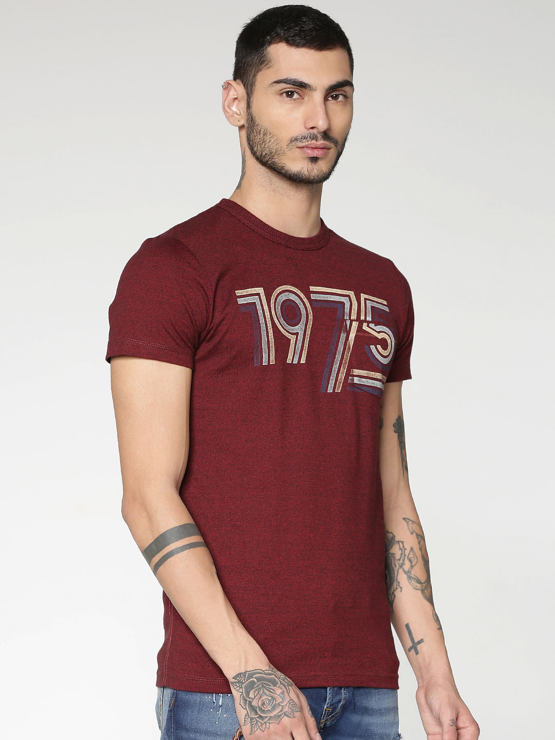 Maroon Numeric Print Crew Neck T-Shirt