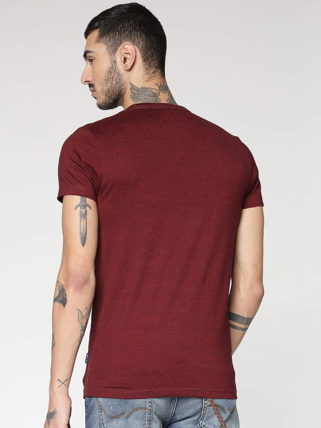 Maroon Numeric Print Crew Neck T-Shirt
