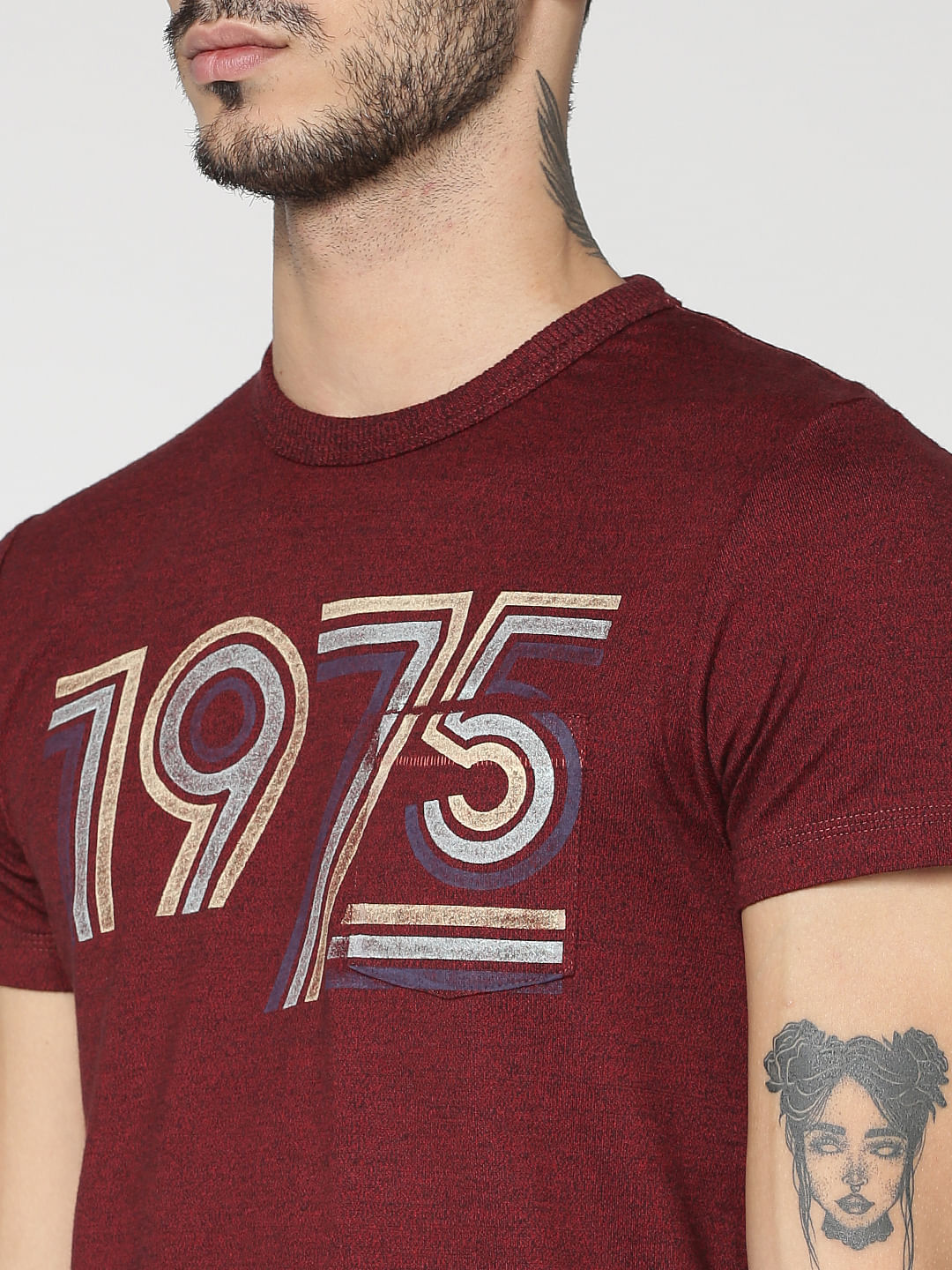 Maroon Numeric Print Crew Neck T-Shirt