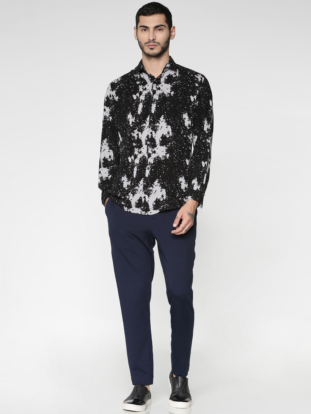 Black Abstract Printed Slim Fit Full Sleeves Shirt