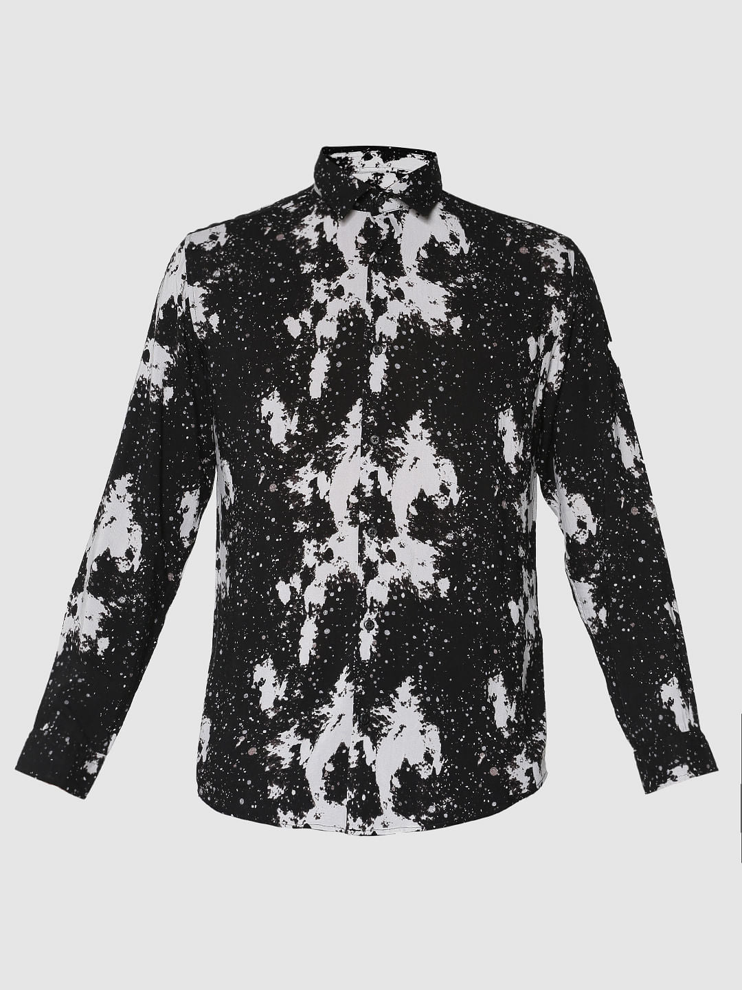 Black Abstract Printed Slim Fit Full Sleeves Shirt