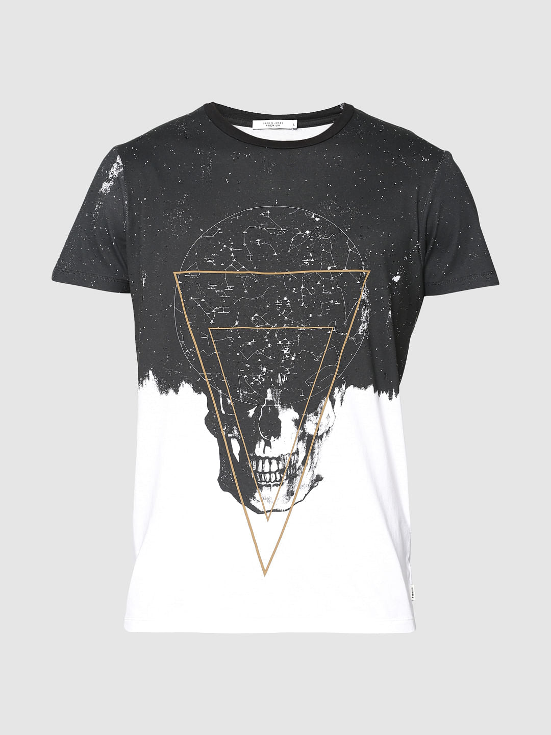 White And Black Graphic Print Slim Fit Crew Neck T-Shirt