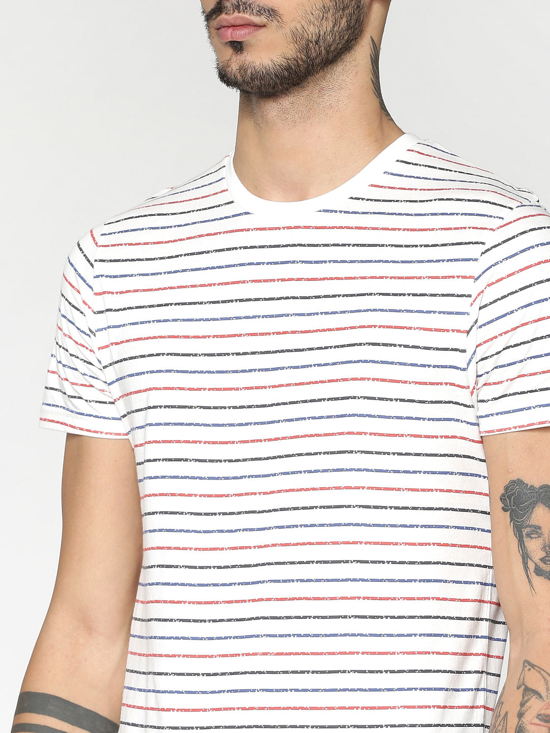 White Striped Crew Neck T-Shirt