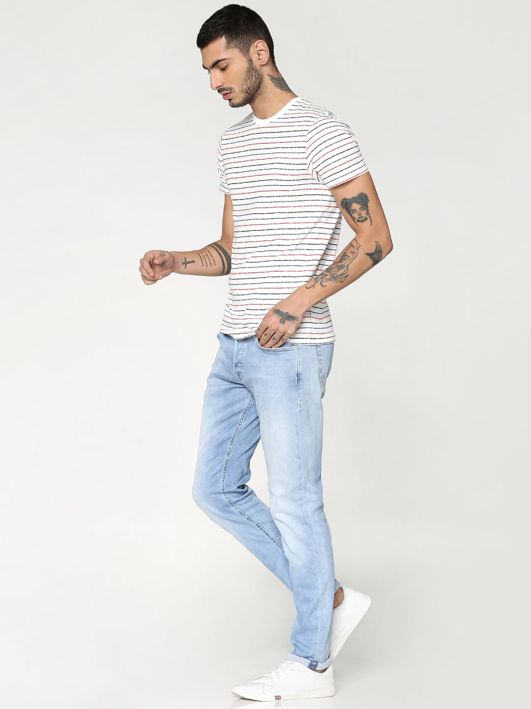 White Striped Crew Neck T-Shirt