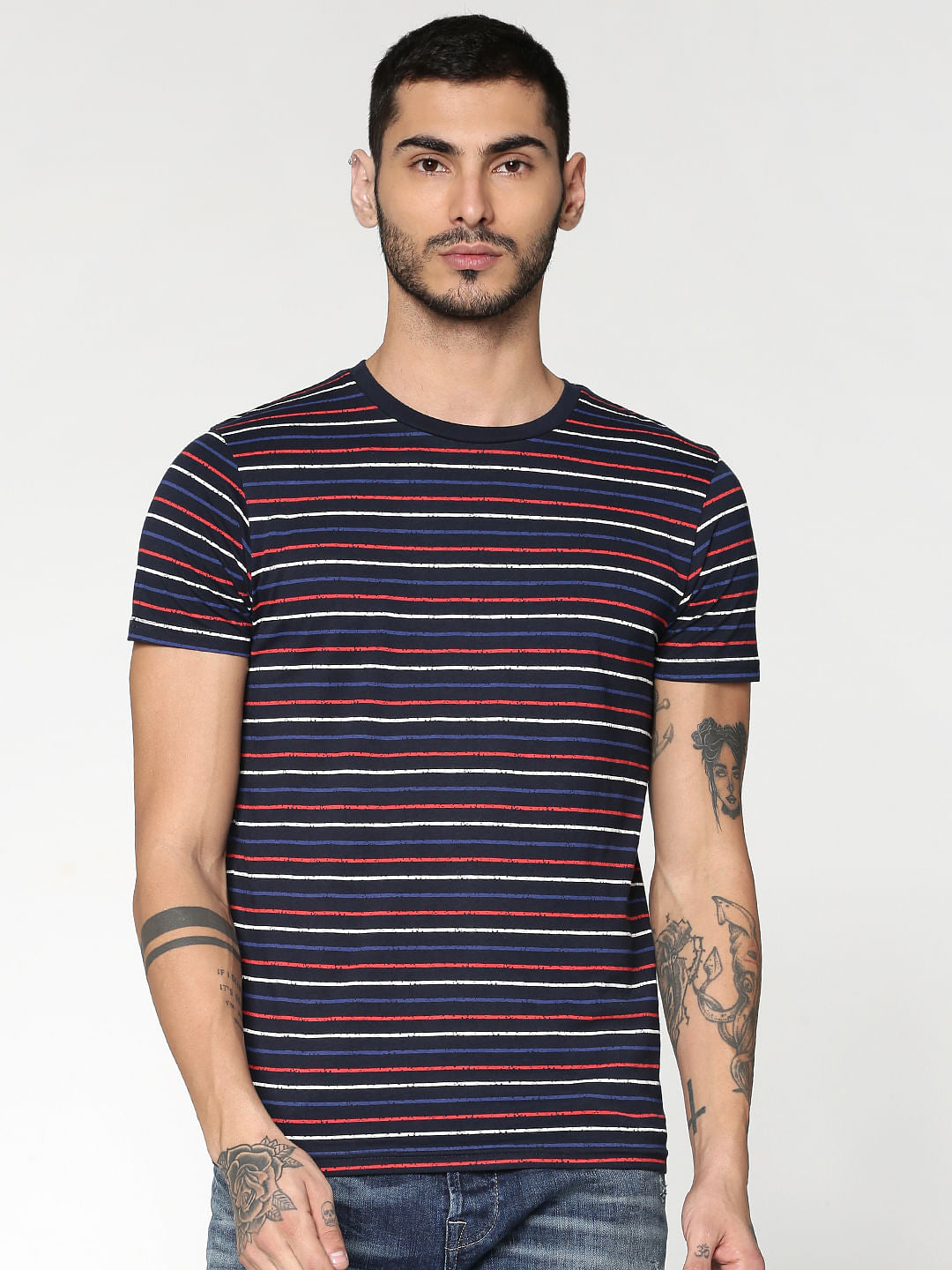 Blue Striped Crew Neck T-Shirt - S