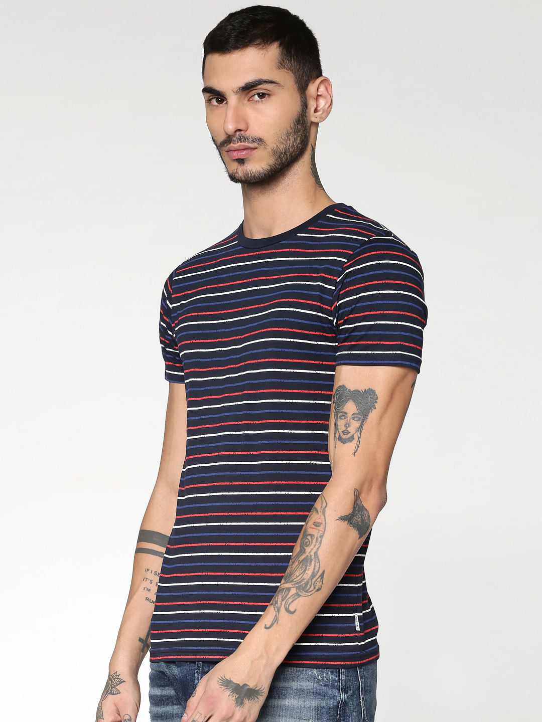 Blue Striped Crew Neck T-Shirt