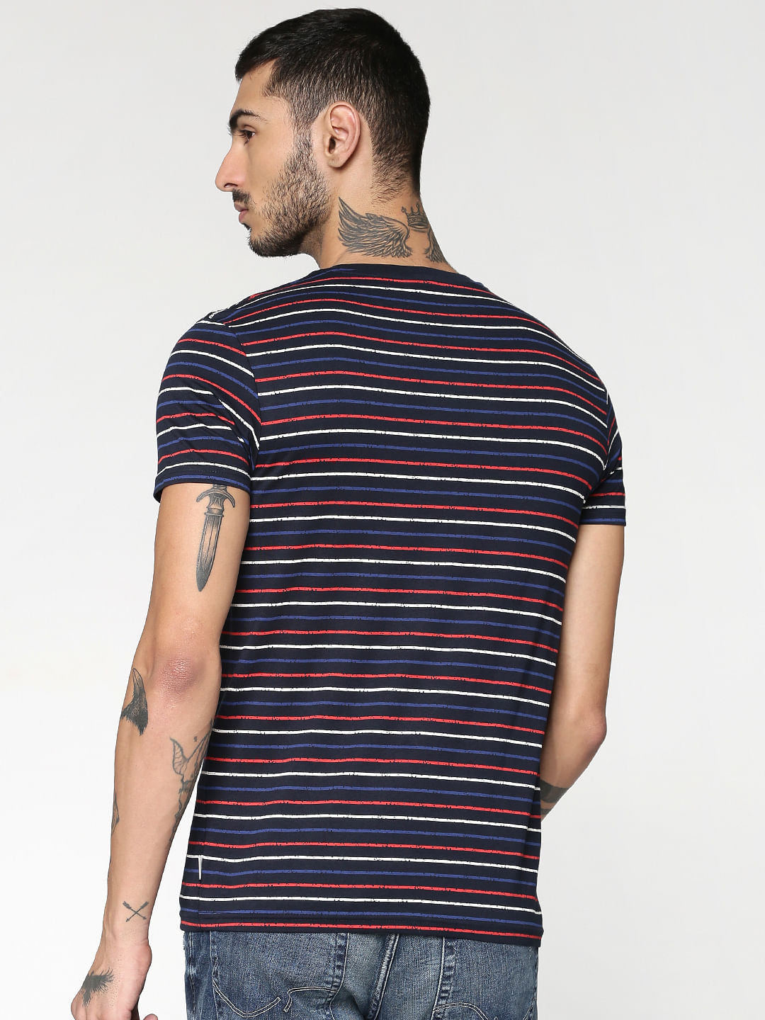 Blue Striped Crew Neck T-Shirt