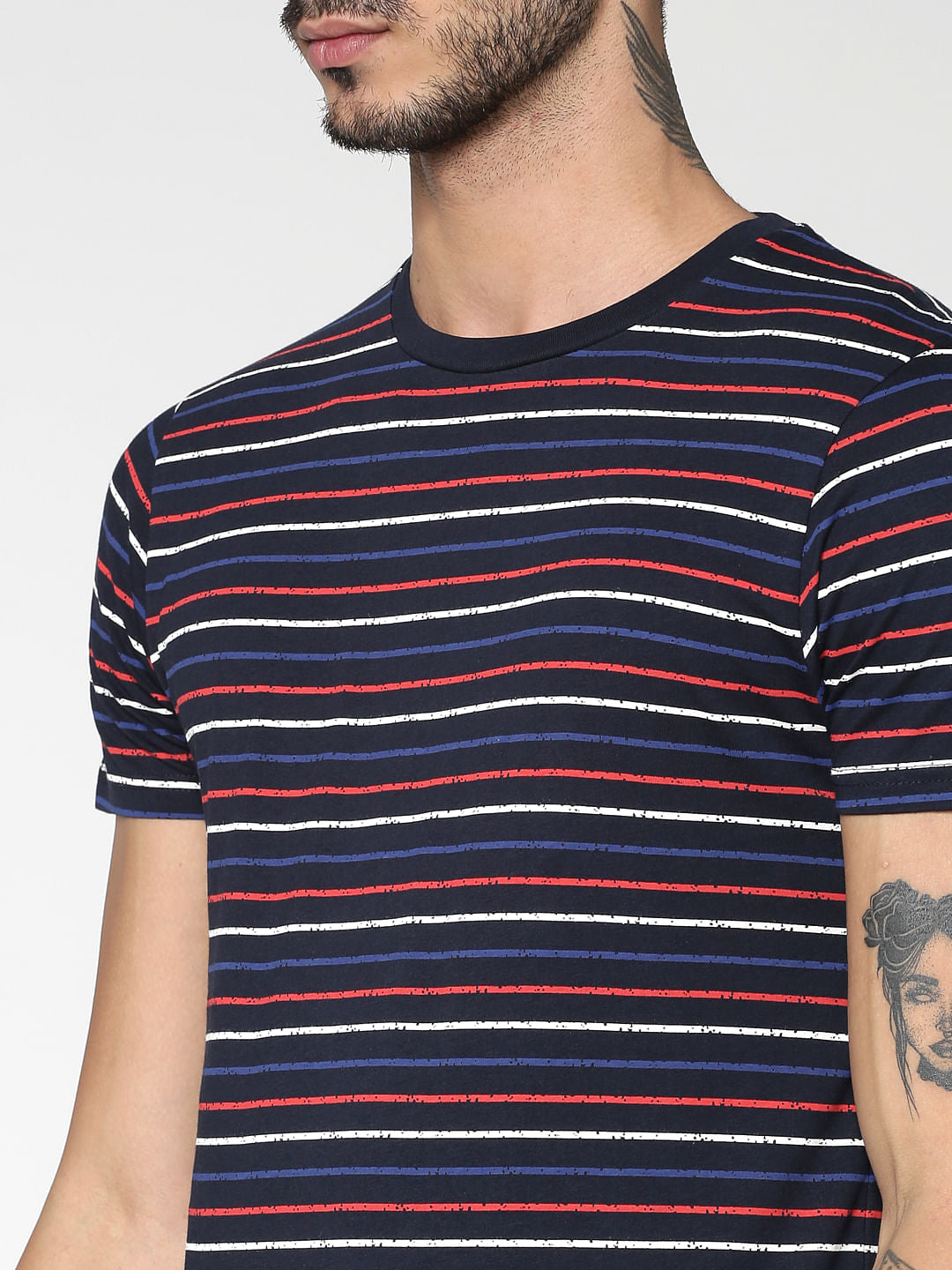 Blue Striped Crew Neck T-Shirt