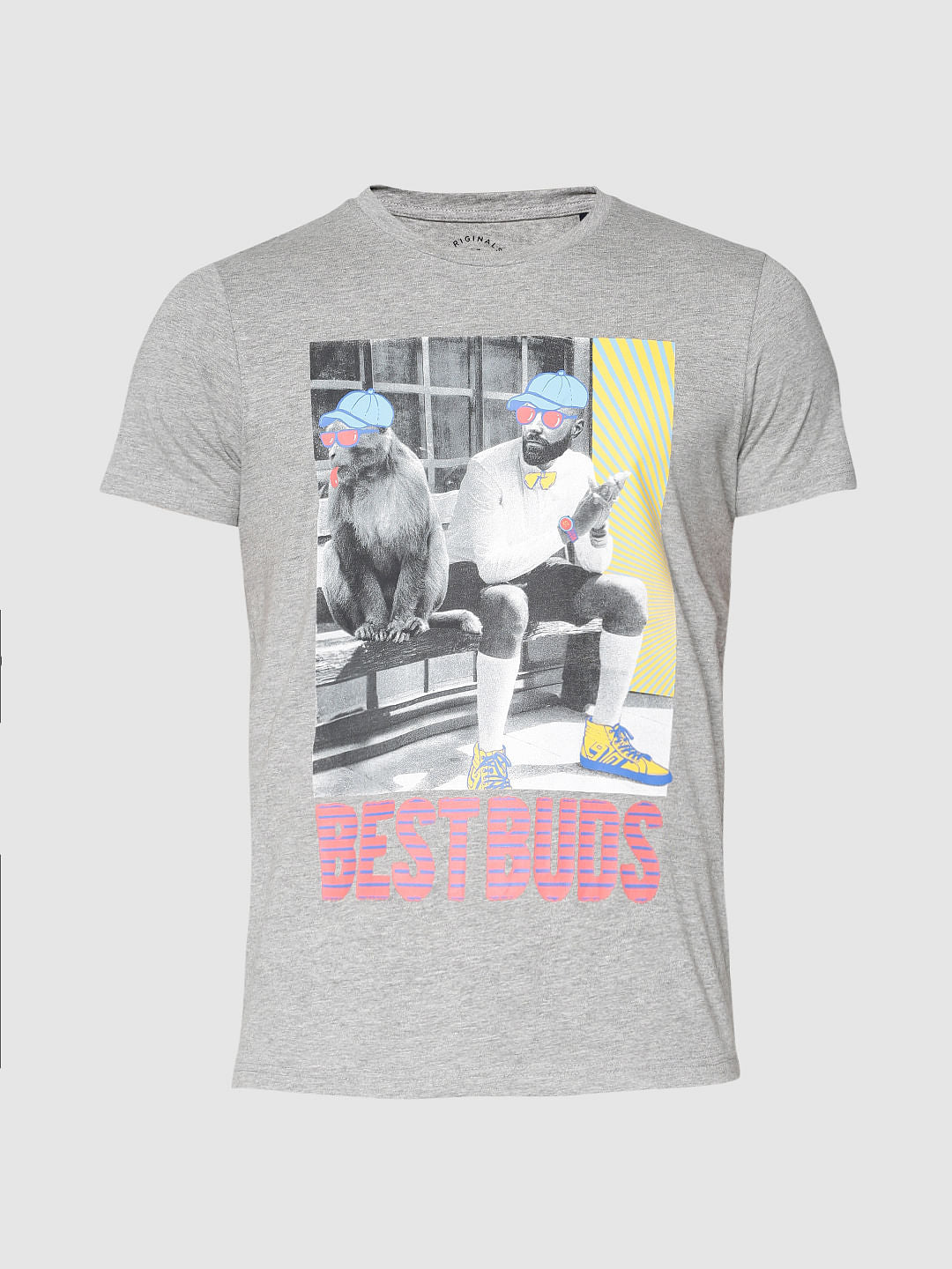Grey Graphic Print Crew Neck T-Shirt