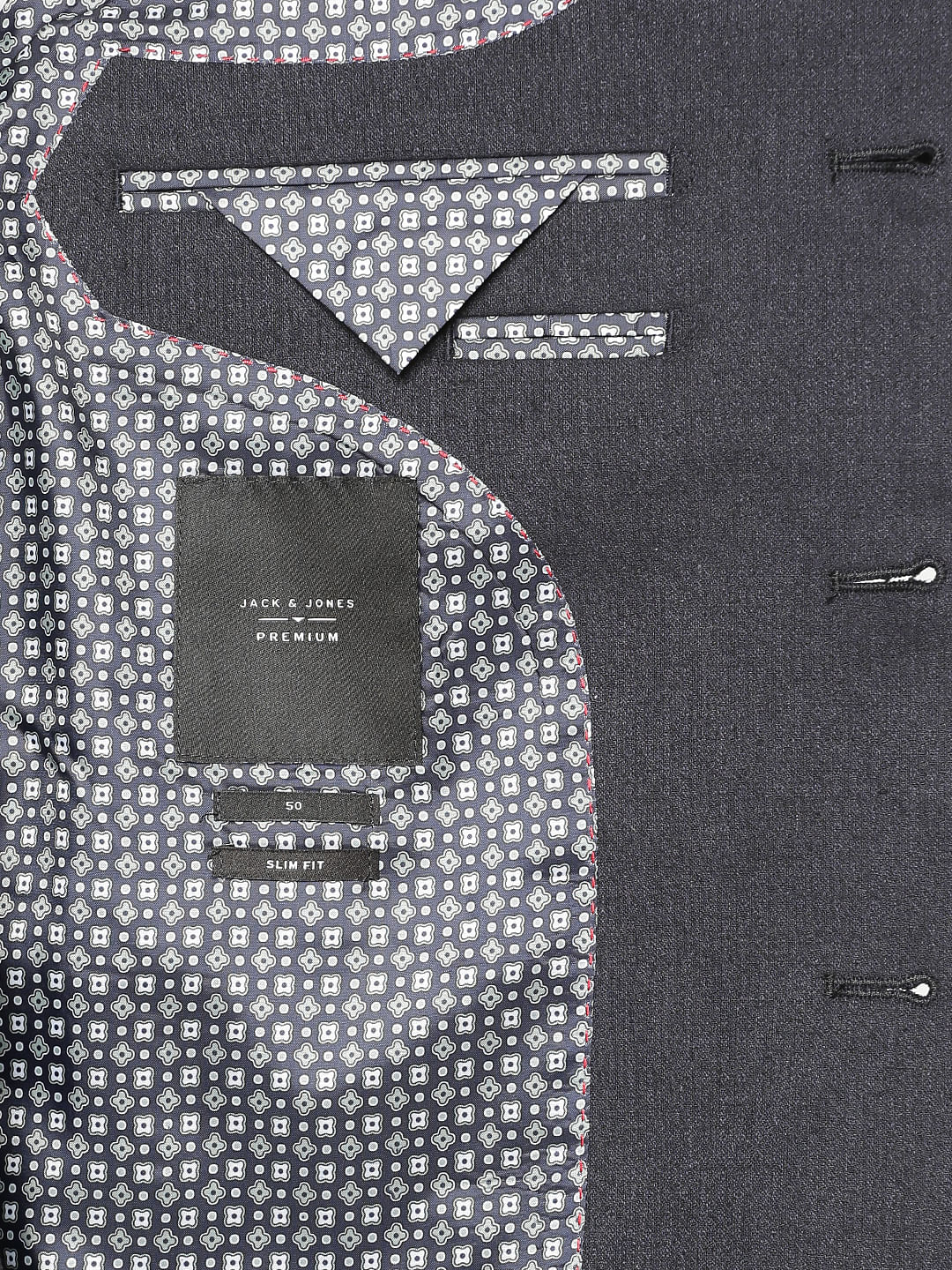 Navy Blue Mandarin Collar Slim Fit Blazer