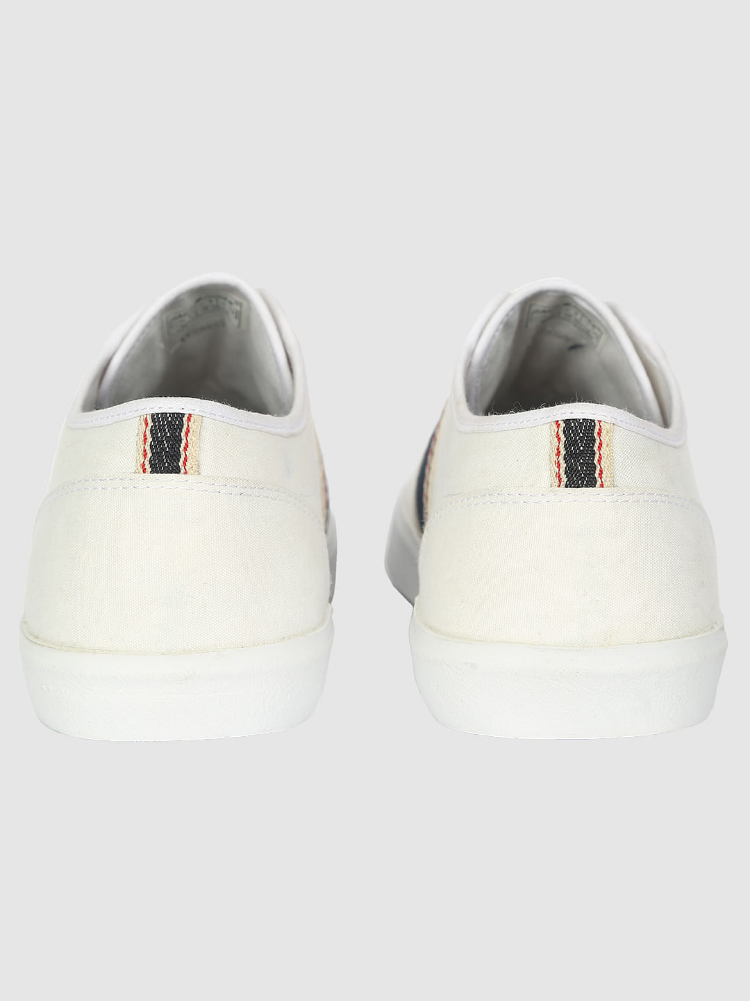 White Contrast Denim Striped Detail Lace Up Sneakers