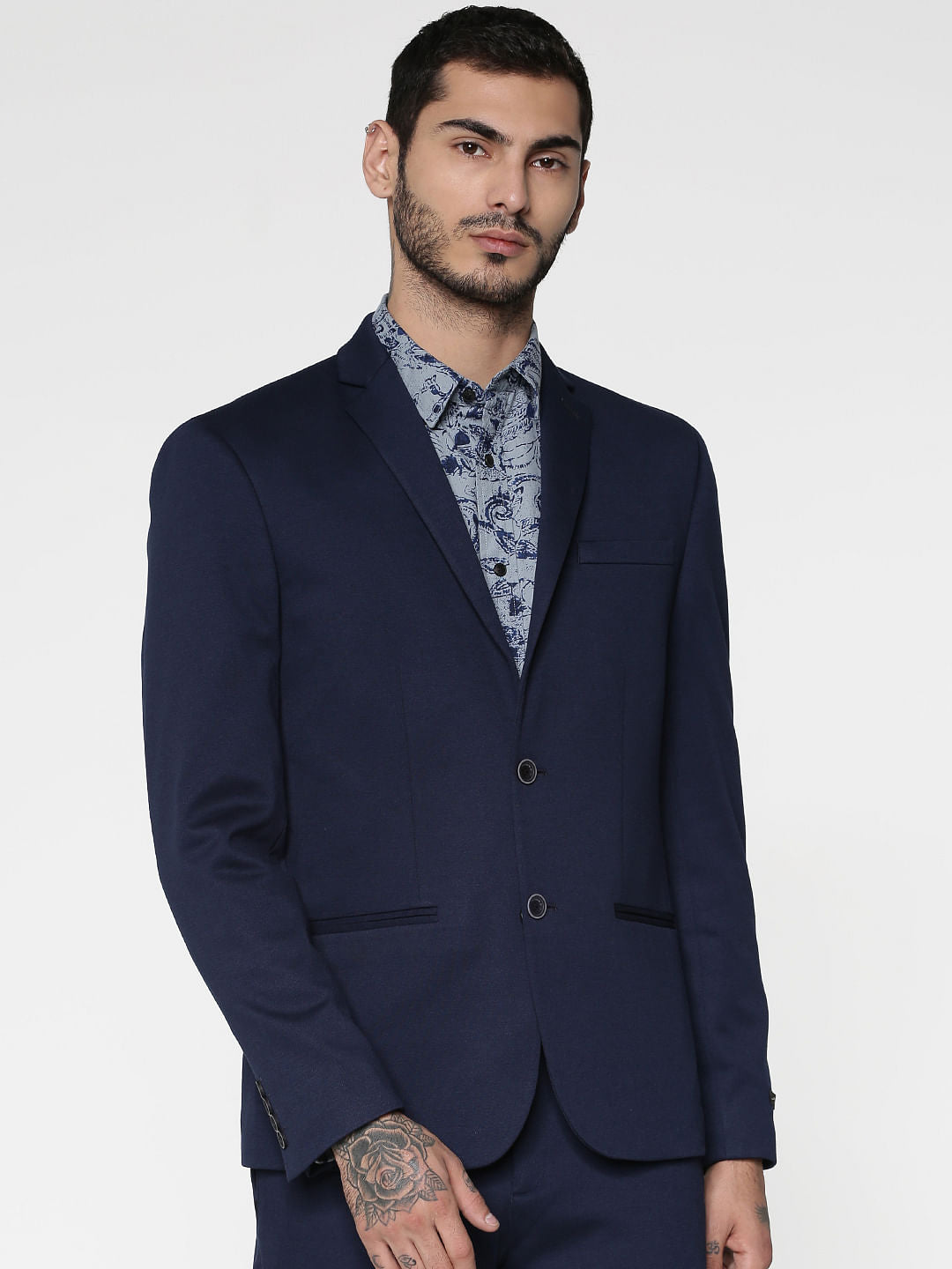 Navy Blue Double Button Slim Fit Blazer - 46