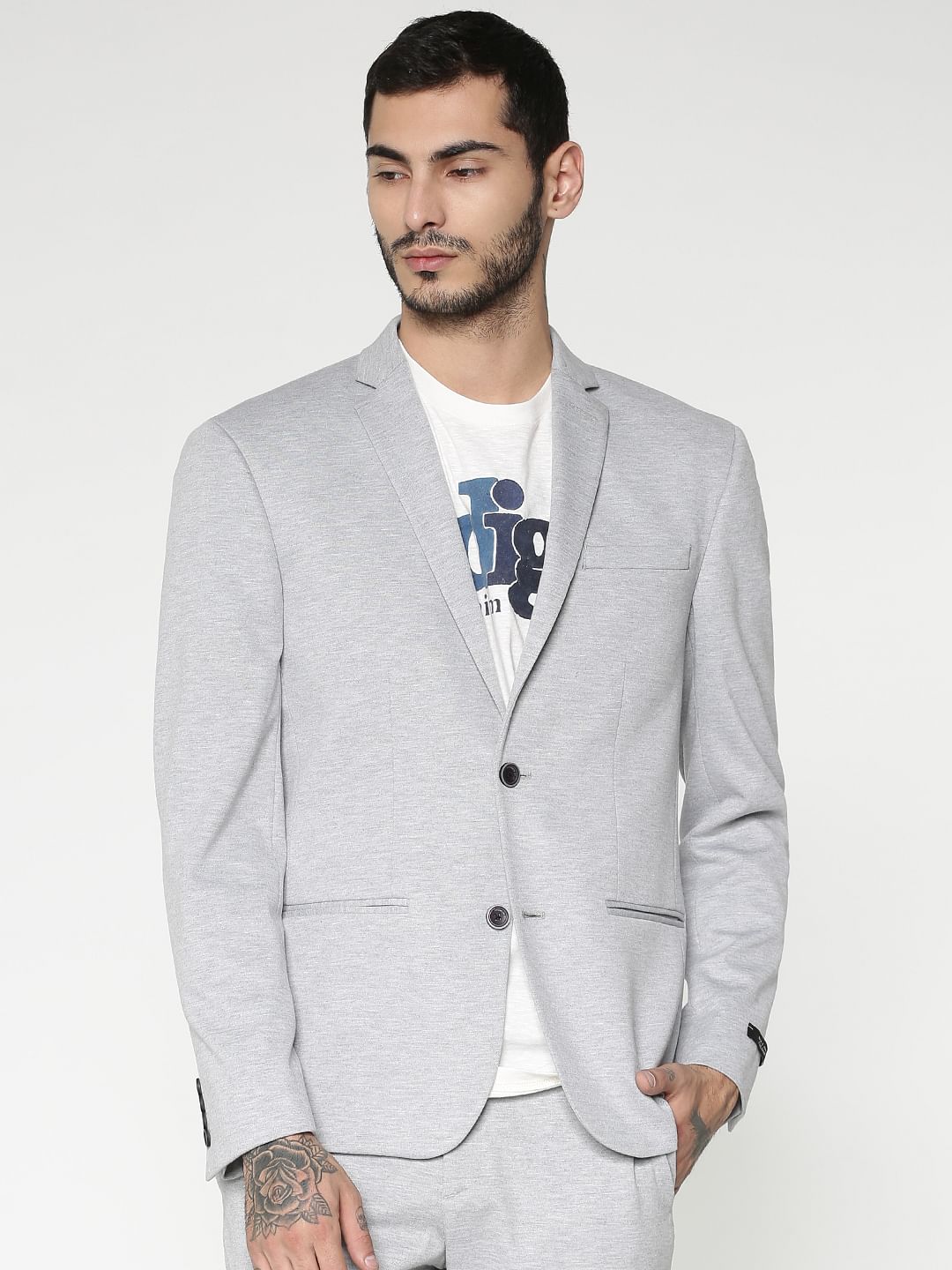 Light Grey Double Button Slim Fit Blazer