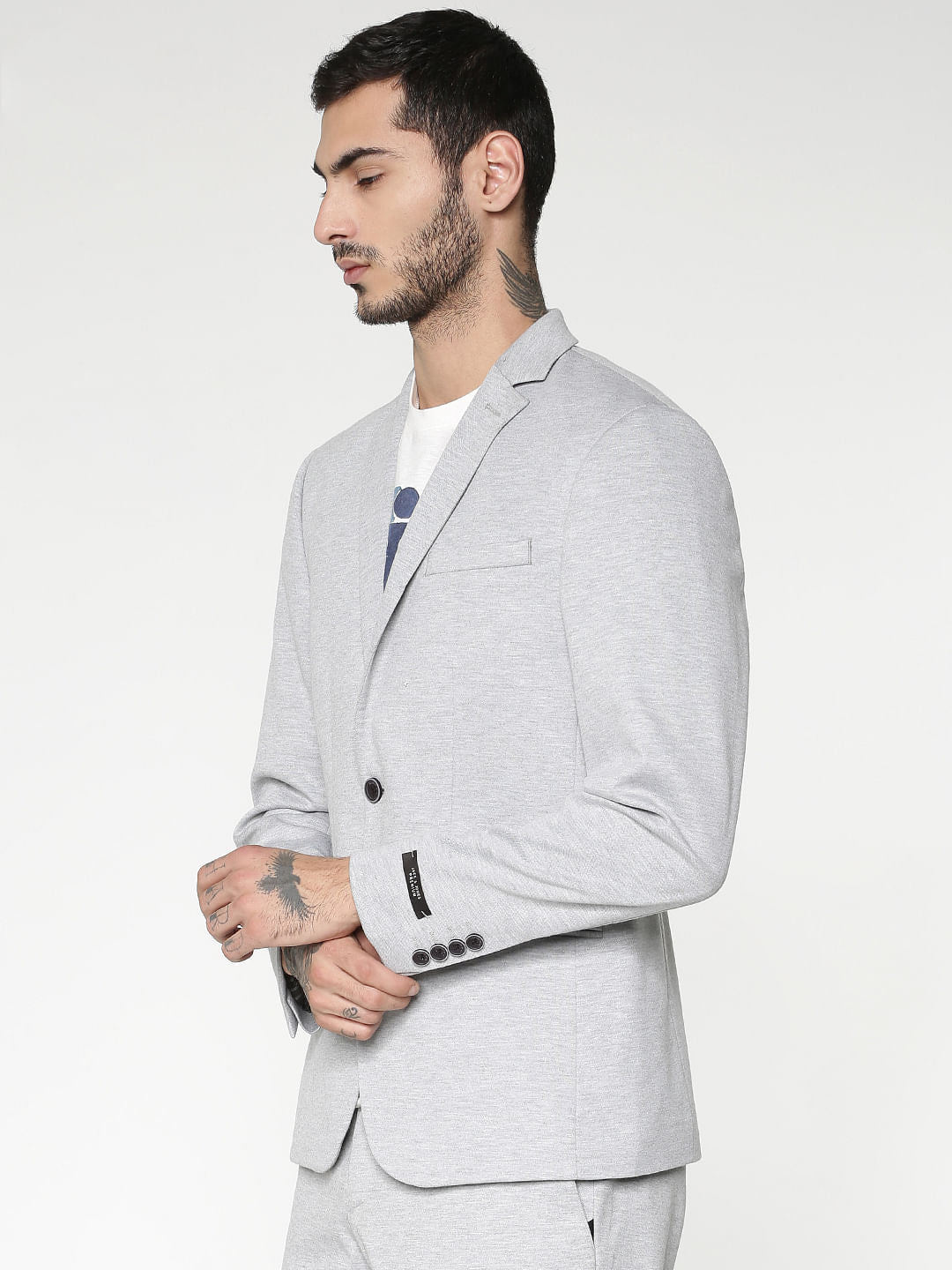 Light Grey Double Button Slim Fit Blazer