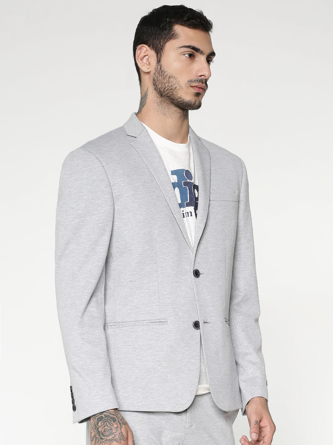 Light Grey Double Button Slim Fit Blazer