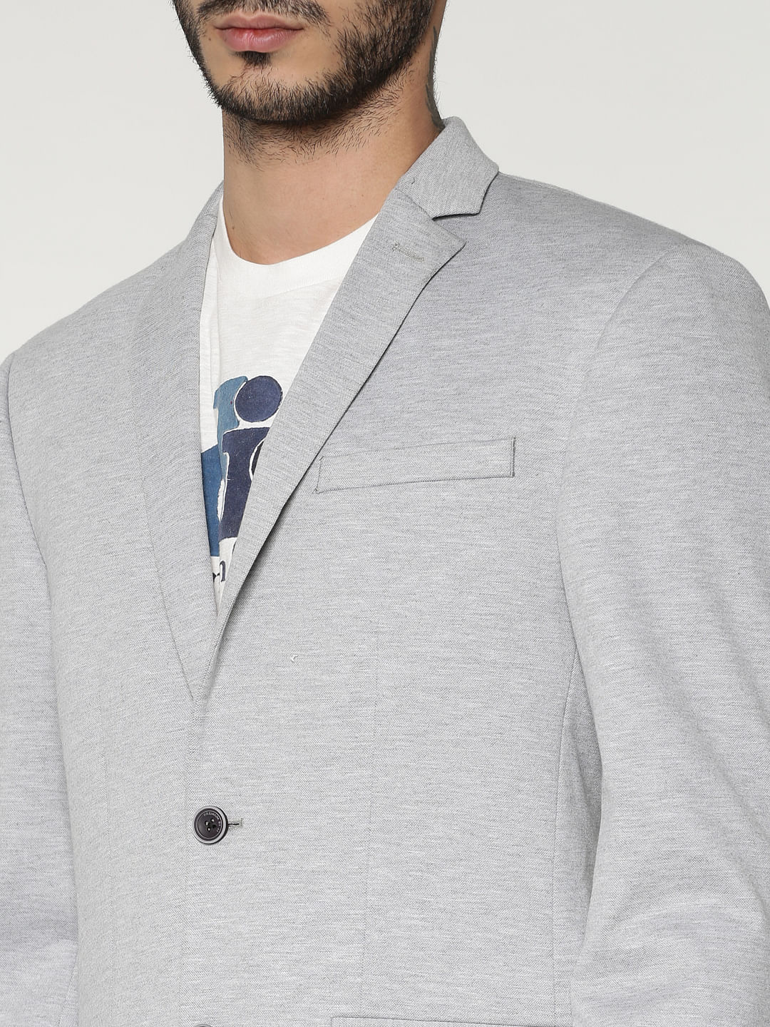 Light Grey Double Button Slim Fit Blazer