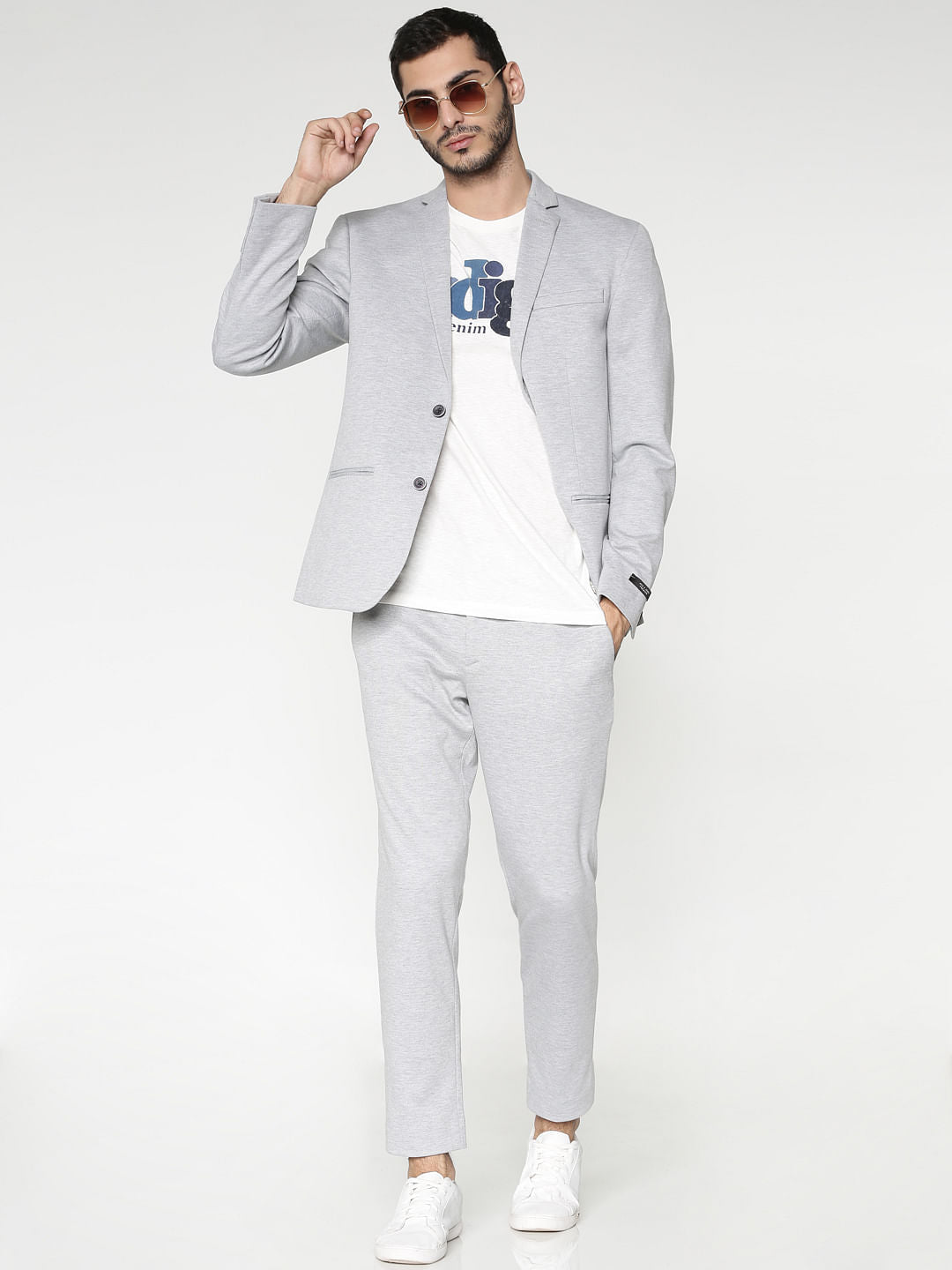 Light Grey Double Button Slim Fit Blazer
