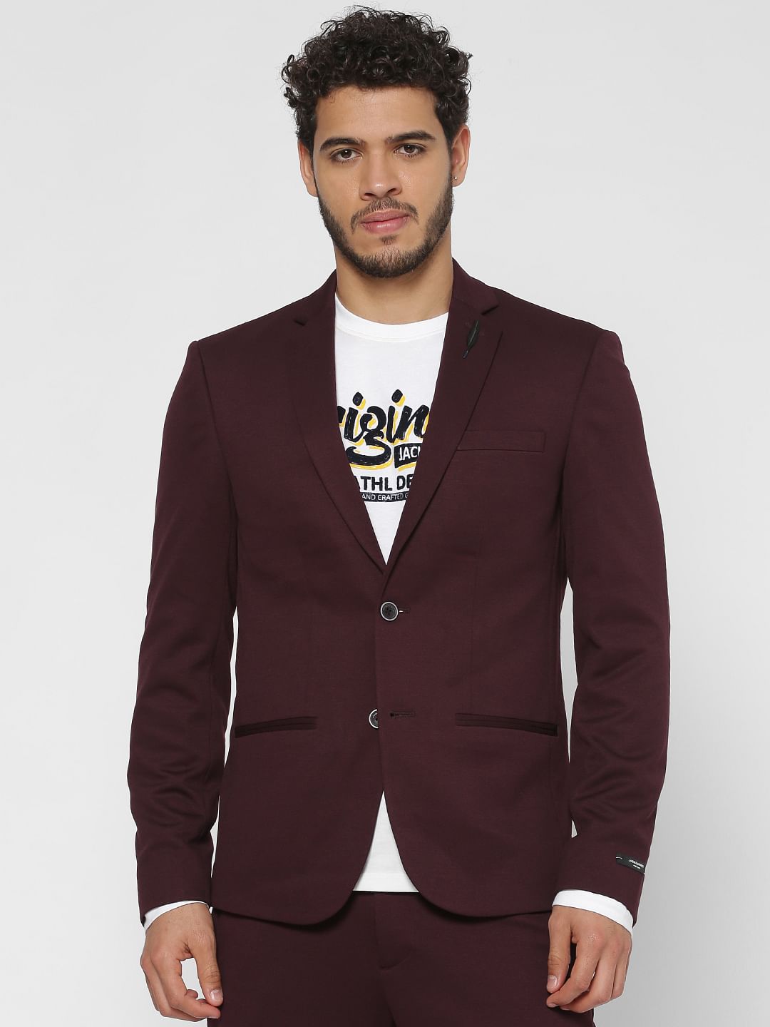 Burgundy Double Button Slim Fit Blazer - 46