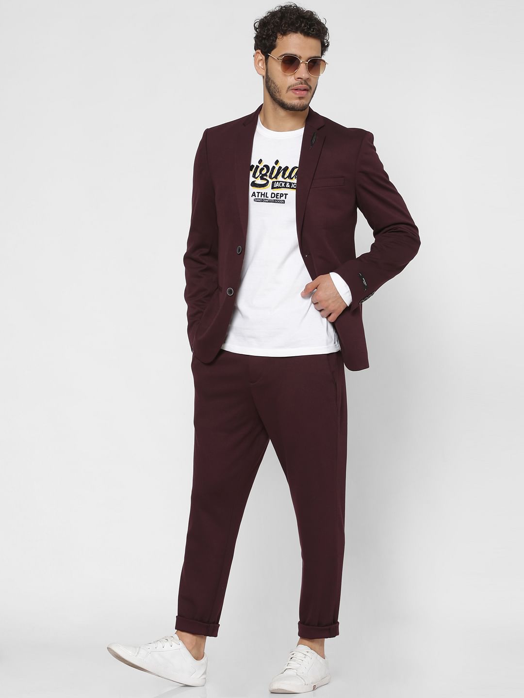 Burgundy Double Button Slim Fit Blazer