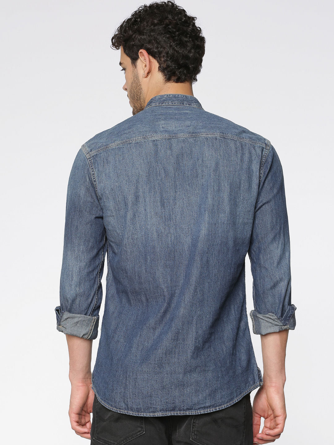 Blue Washed Effect Full Sleeves Denim Shirt